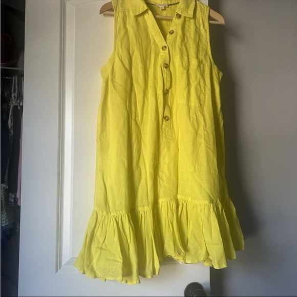 Pilcro Women's Sleeveless Ruffle Hem Shirt-Dress Yellow, Linen, Size Medium - Picture 5 of 8